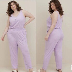 Torrid Womens NWT Terry Lilac Purple Pockets Henley Jumpsuit Cover Up 1 Piece 2X